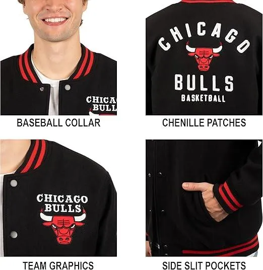 Ultra Game NBA Official Men’s Game Time Varsity Jacket - Unisex, Chicago Bulls, Team Color|Chicago Bulls