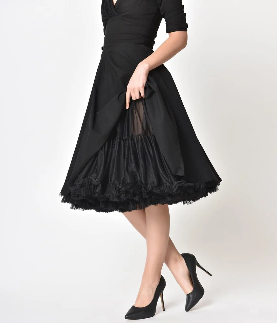 Unique Vintage 1950s Style Black Ruffled Petticoat Crinoline