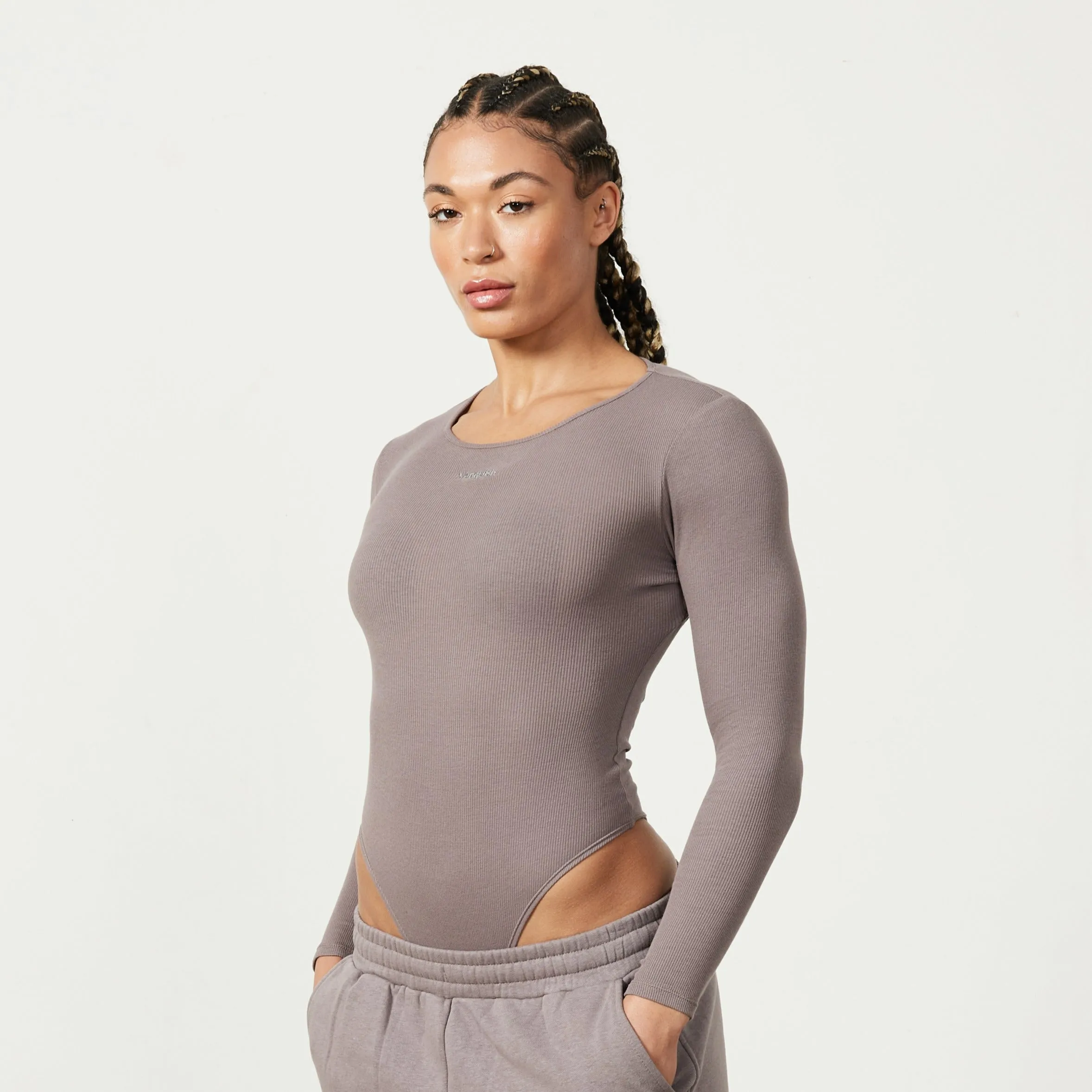 Vanquish Restore Cinder Brown Long Sleeve Ribbed Bodysuit