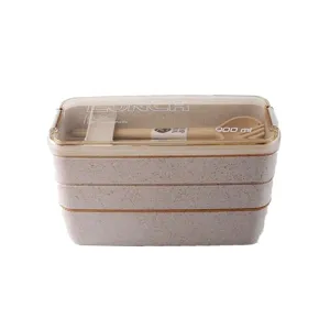 Wheat Straw Lunch Box 3 Layers 900 ml Beige