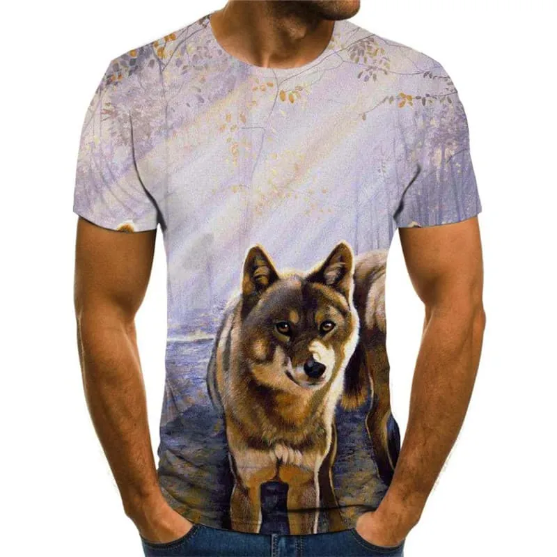 Wolf T-shirt Men Animal Shirt Print Landscape T-shirts 3d Home Funny T shirts