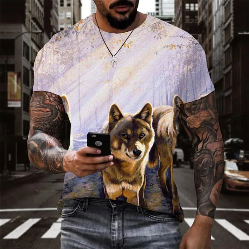 Wolf T-shirt Men Animal Shirt Print Landscape T-shirts 3d Home Funny T shirts