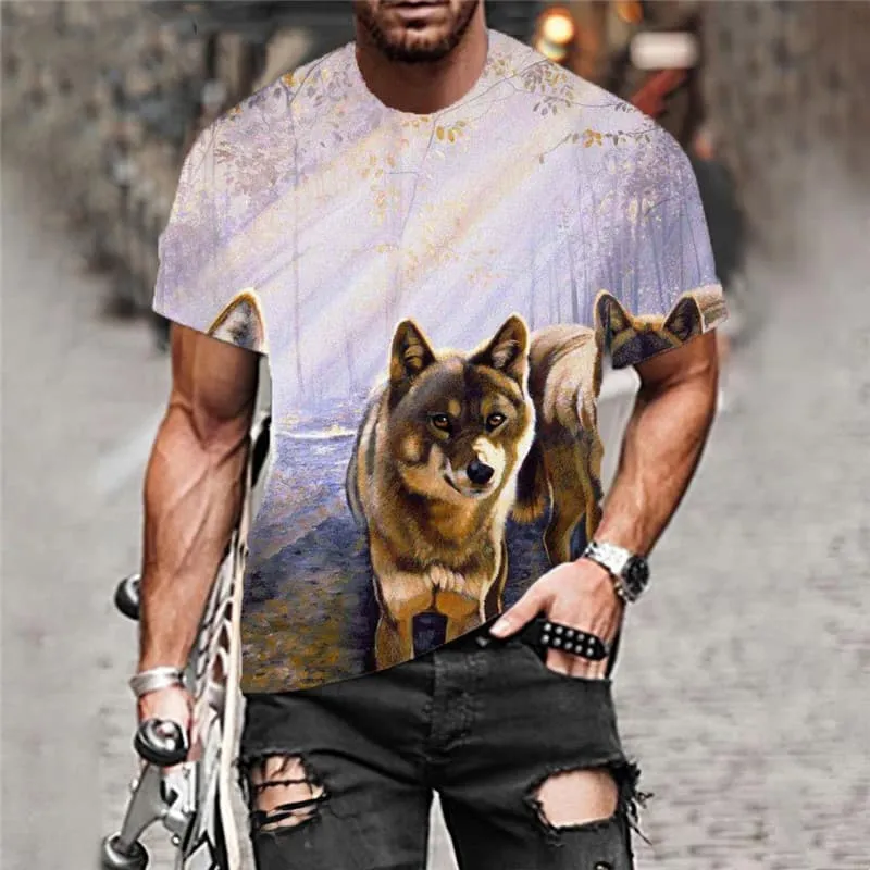 Wolf T-shirt Men Animal Shirt Print Landscape T-shirts 3d Home Funny T shirts