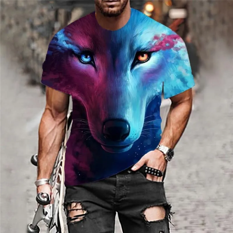 Wolf T-shirt Men Animal T-shirts 3d Moon Tshirt Printed Galaxy Funny T shirts