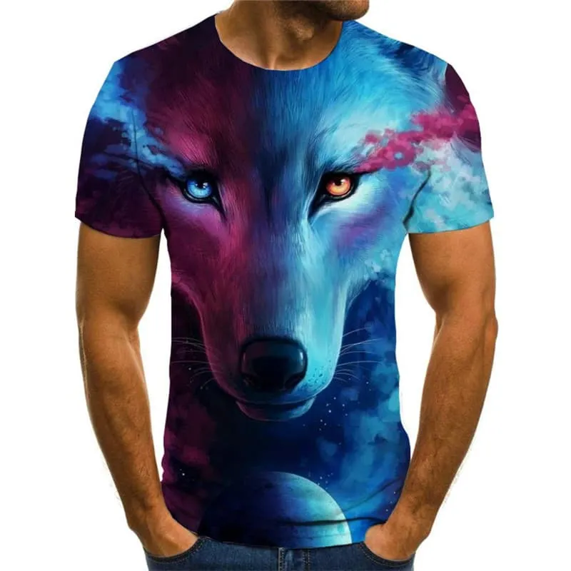 Wolf T-shirt Men Animal T-shirts 3d Moon Tshirt Printed Galaxy Funny T shirts