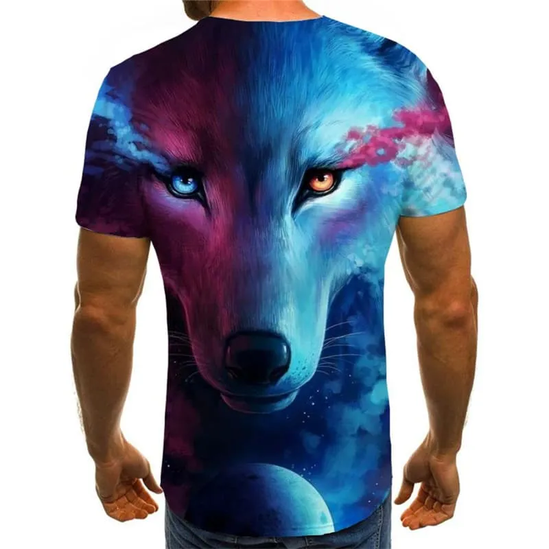 Wolf T-shirt Men Animal T-shirts 3d Moon Tshirt Printed Galaxy Funny T shirts