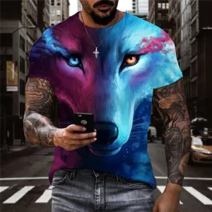 Wolf T-shirt Men Animal T-shirts 3d Moon Tshirt Printed Galaxy Funny T shirts